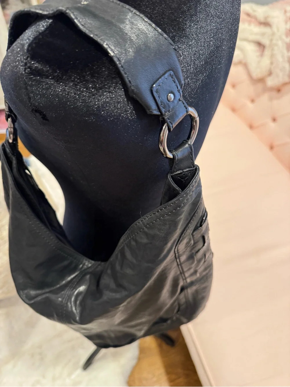 Andrew Marc Black Leather Hobo Shoulder Bag